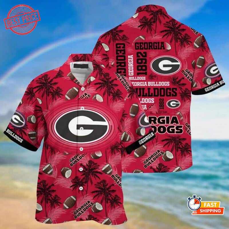 Georgia Bulldogs UGA Hawaiian Shirt Palm Trees Summer Beach Gift Georgia Bulldogs UGA Hawaiian Shirt Palm Trees Summer Beach Gift