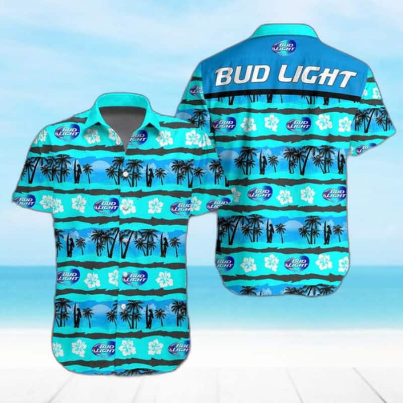 Turquoise Bud Light Hawaiian Shirt Gift For Beach Lovers Turquoise Bud Light Hawaiian Shirt Gift For Beach Lovers