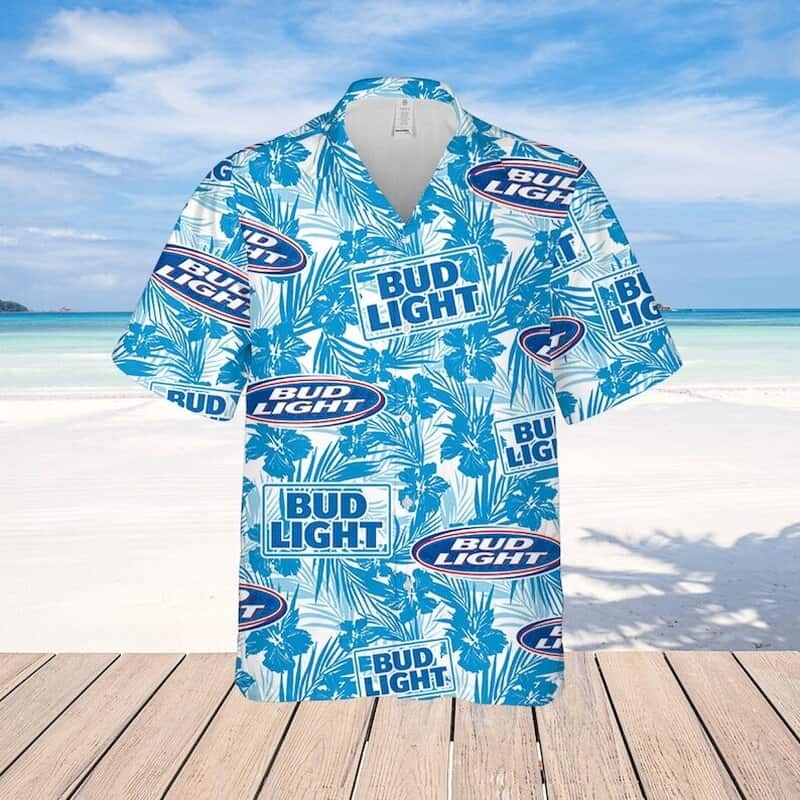 Bud Light Beer Hawaiian Shirt Hibiscus Flower Pattern Practical Beach Gift