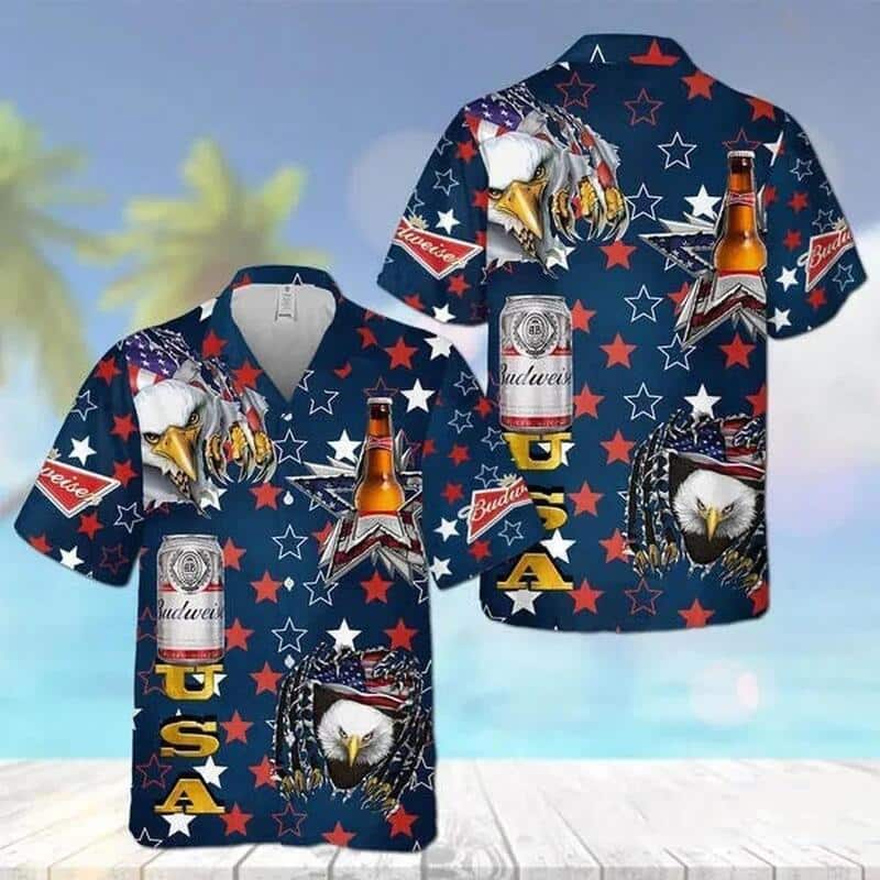 USA Flag Eagle Budweiser Beer Hawaiian Shirt Beach Lovers Gift USA Flag Eagle Budweiser Beer Hawaiian Shirt Beach Lovers Gift