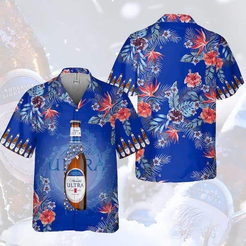 Michelob Ultra Beer Hawaiian Shirt Tropical Flower Pattern Michelob Ultra Beer Hawaiian Shirt Tropical Flower Pattern