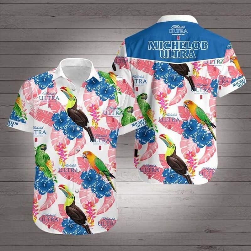 Michelob Ultra Hawaiian Shirt Bird And Hibiscus Flower