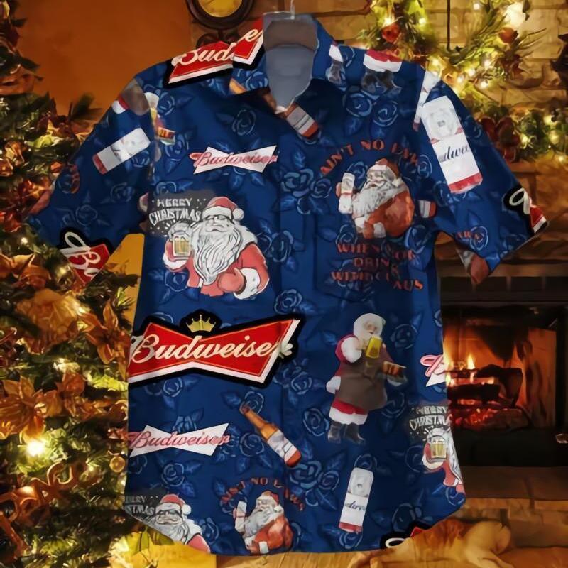 Merry Christmas Santa Claus With Budweiser Beer Hawaiian Shirt Merry Christmas Santa Claus With Budweiser Beer Hawaiian Shirt