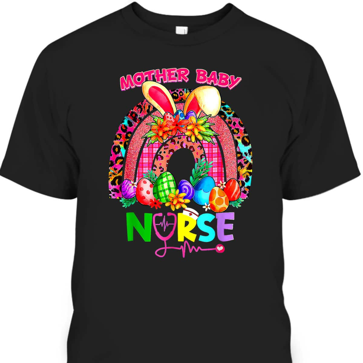 Postpartum Cute Rainbow Easter Day Mother Baby Nurse Nursing T-Shirt