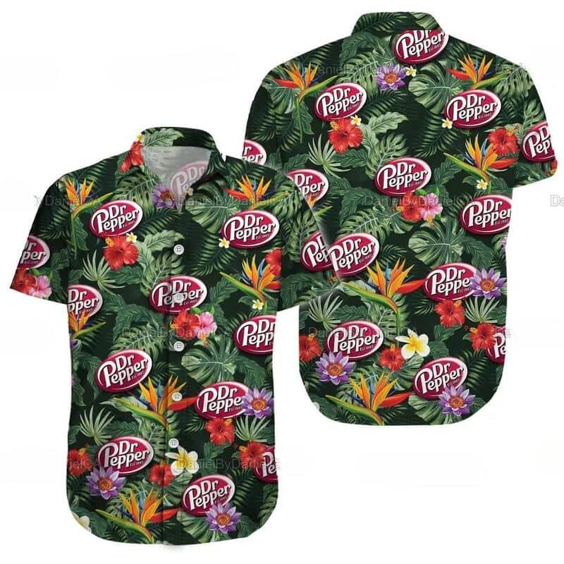 Dr Pepper Hawaiian Shirt Paradise Hibiscus Flowers And Green Leaves Dr Pepper Hawaiian Shirt Paradise Hibiscus Flowers And Green Leaves