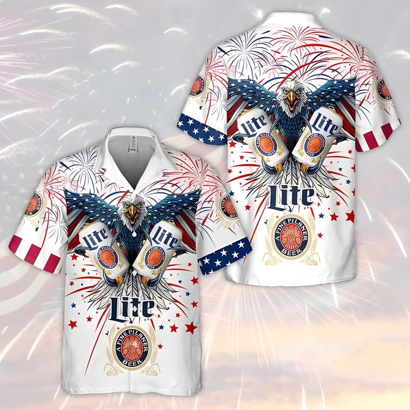 Miller Lite Hawaiian Shirt Fireworks Eagle Independence Day Beer Lovers Gift Miller Lite Hawaiian Shirt Fireworks Eagle Independence Day Beer Lovers Gift