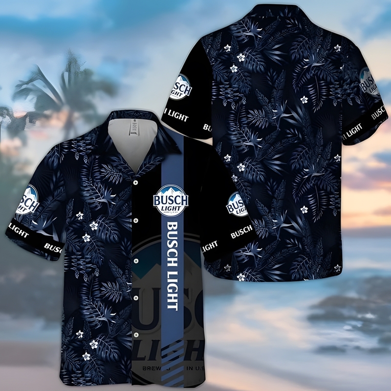 Midnight Busch Light Hawaiian Shirt Tropical Foliage Midnight Busch Light Hawaiian Shirt Tropical Foliage
