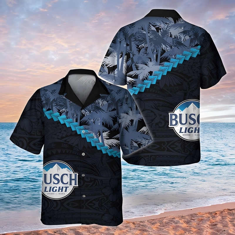 Busch Light Hawaiian Shirt Summer Palm Tree Blend Polynesian Pattern Busch Light Hawaiian Shirt Summer Palm Tree Blend Polynesian Pattern