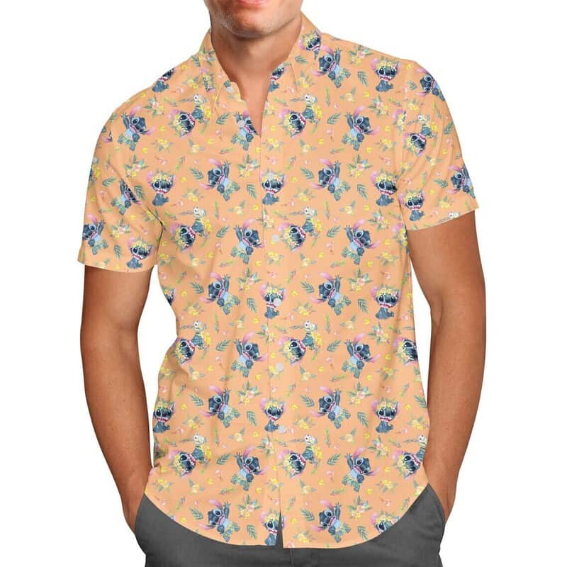 Tropical Flower Pattern And Disney Stitch Hawaiian Shirt Tropical Flower Pattern And Disney Stitch Hawaiian Shirt